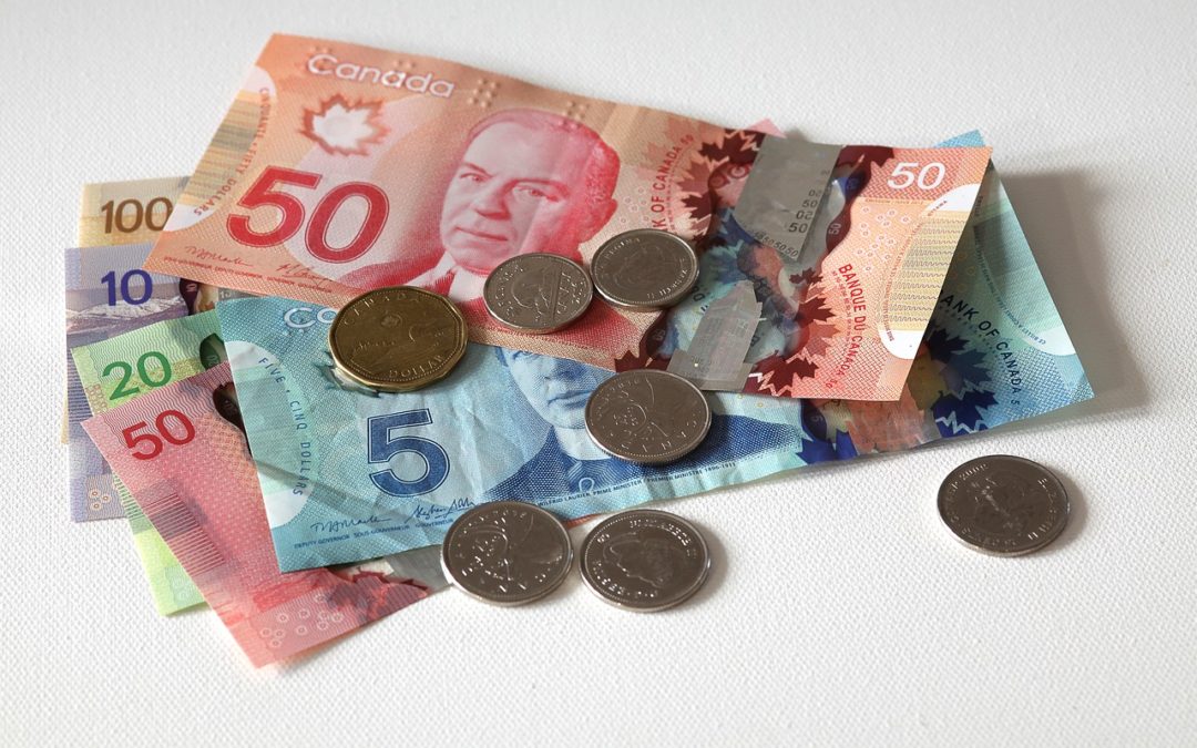 Canadian dollars' bills and coins